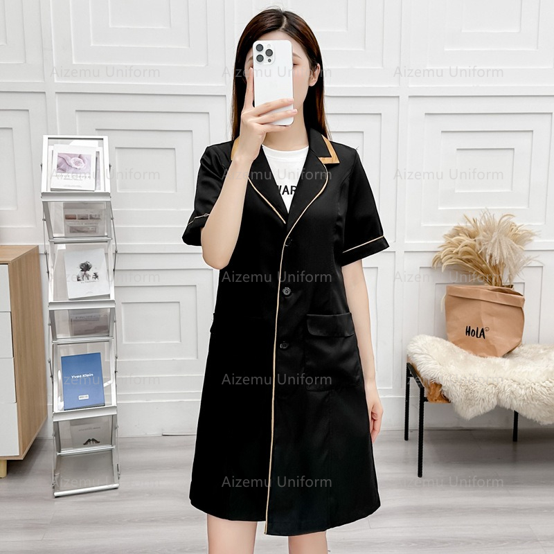 Lab Coat Medical - Uniforme de belleza negro con bata